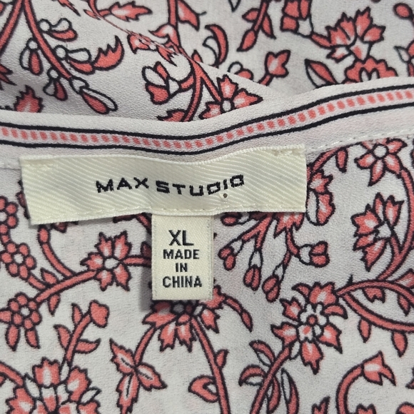 Max Studio Womens Boho Pink Floral Bubble Sleeve Half Button Crepe Blouse XL - Picture 4 of 8